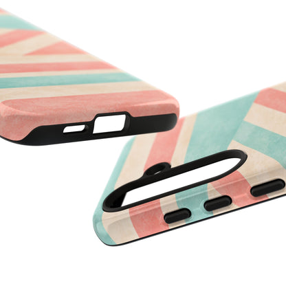 Pastel Stripes Tough Phone Case – Retro Coral & Teal Protective Cover