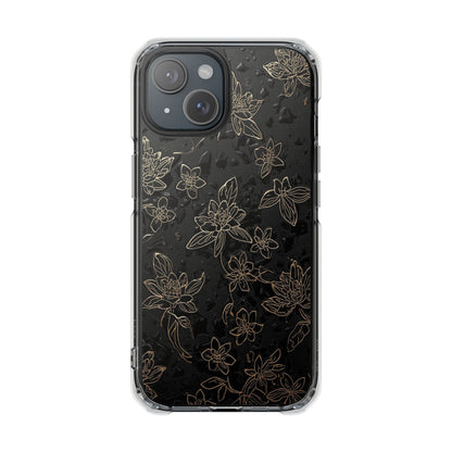 Clear Magnetic Impact Phone Case — Subtle Gold Floral Design