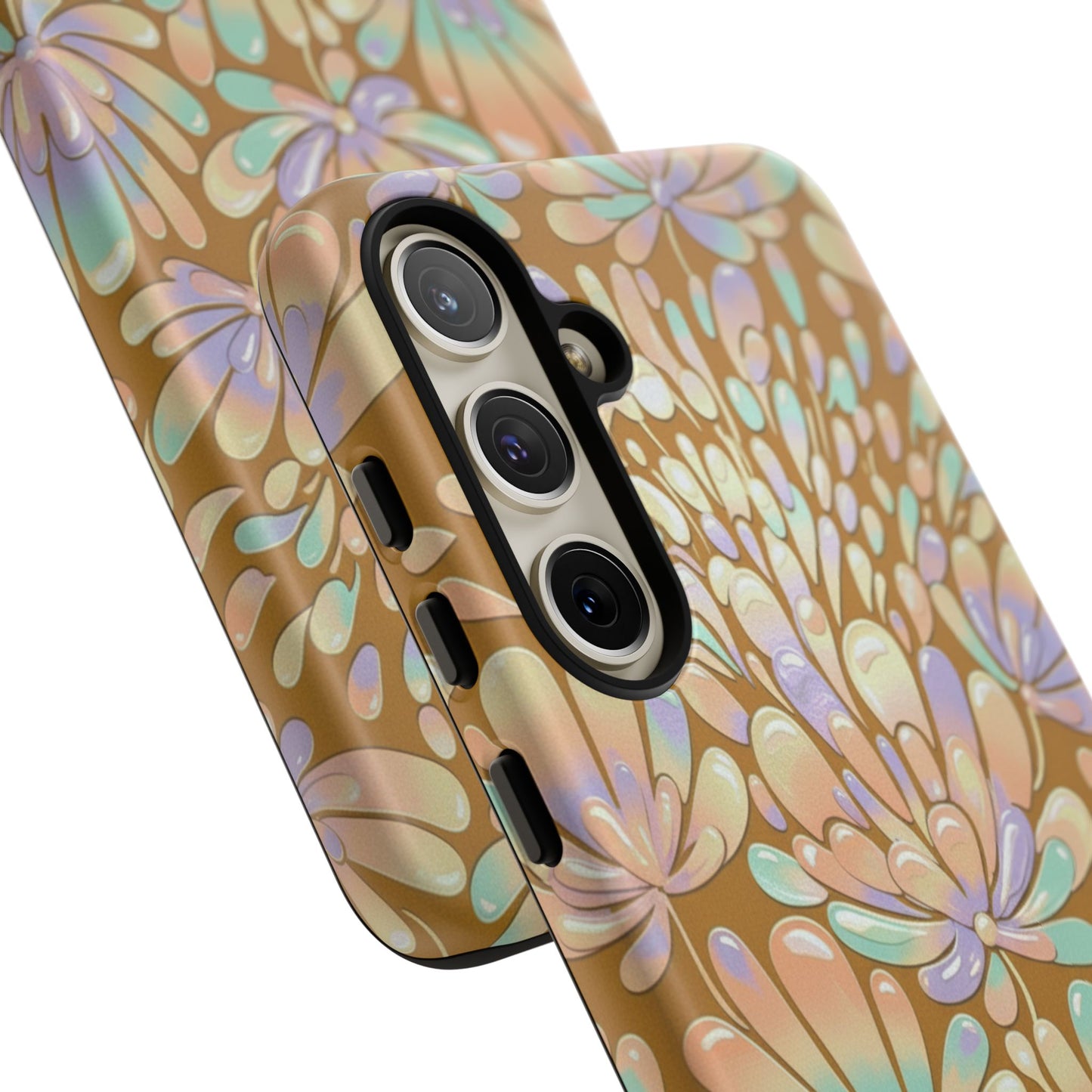 Floral Burst Tough Phone Case – Gold Pastel Botanical Protection