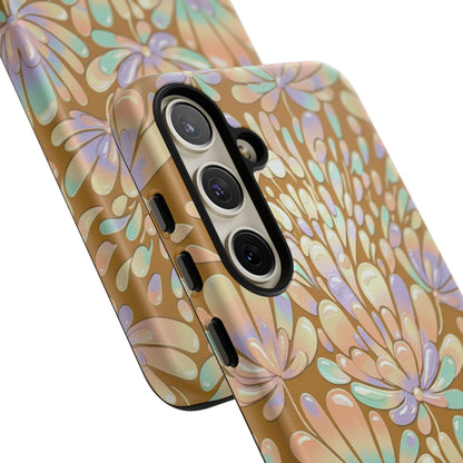 Floral Burst Tough Phone Case – Gold Pastel Botanical Protection