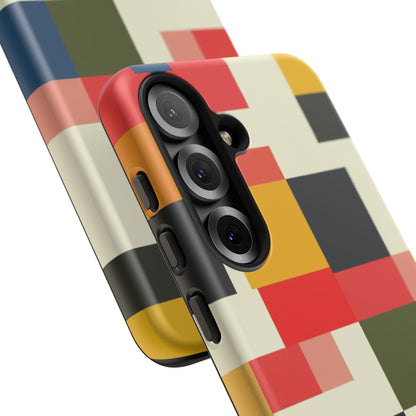 Abstract Color Block Tough Phone Case — Retro Geometric Protective Cover