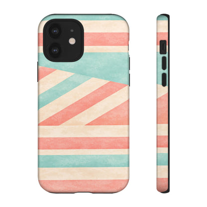 Pastel Stripes Tough Phone Case – Retro Coral & Teal Protective Cover