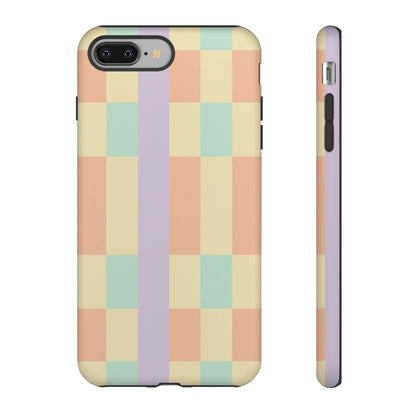 Pastel Checkered Phone Case — Retro Stripe Tough Case