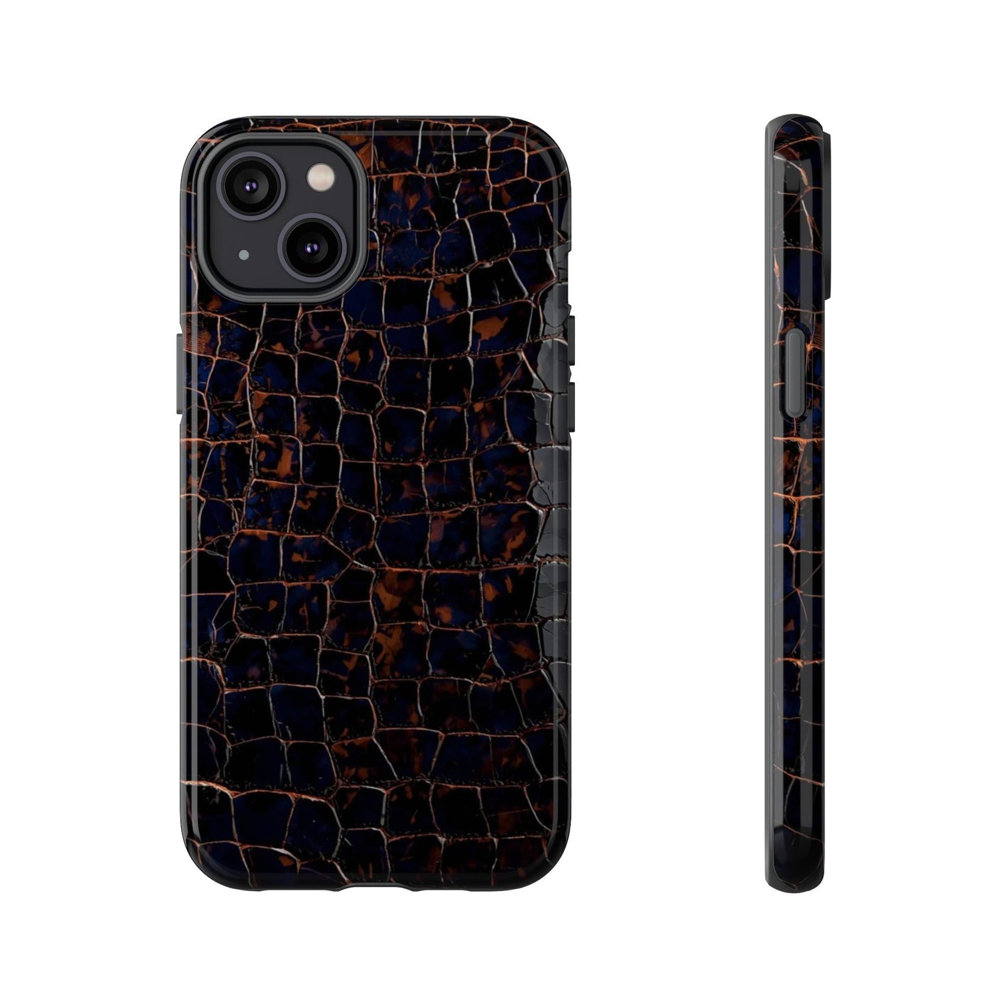 Croc-Embossed Tough Phone Case — Shockproof Black Alligator Texture
