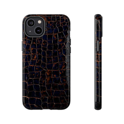 Croc-Embossed Tough Phone Case — Shockproof Black Alligator Texture