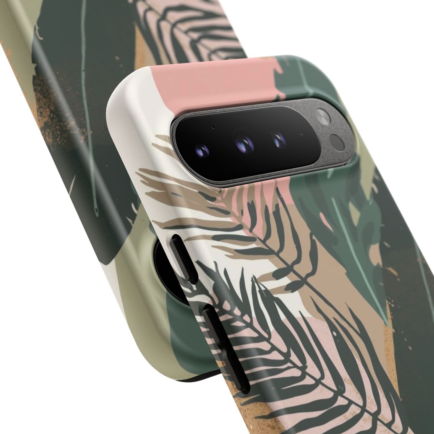 Tropical Leaf Tough Phone Case — Abstract Pink & Green Botanical Protective Cover