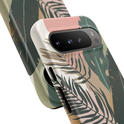 Tropical Leaf Tough Phone Case — Abstract Pink & Green Botanical Protective Cover