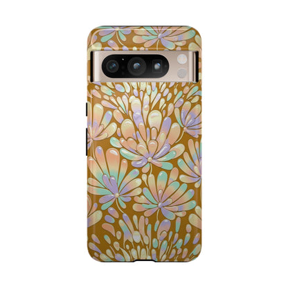 Floral Burst Tough Phone Case – Gold Pastel Botanical Protection