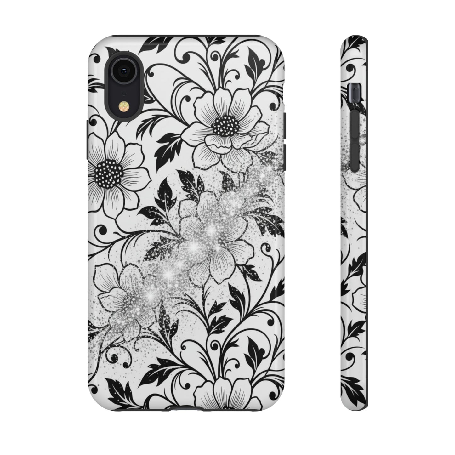 Floral Lace Phone Case — Black & White Vintage Flower Protective Case