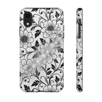 Floral Lace Phone Case — Black & White Vintage Flower Protective Case