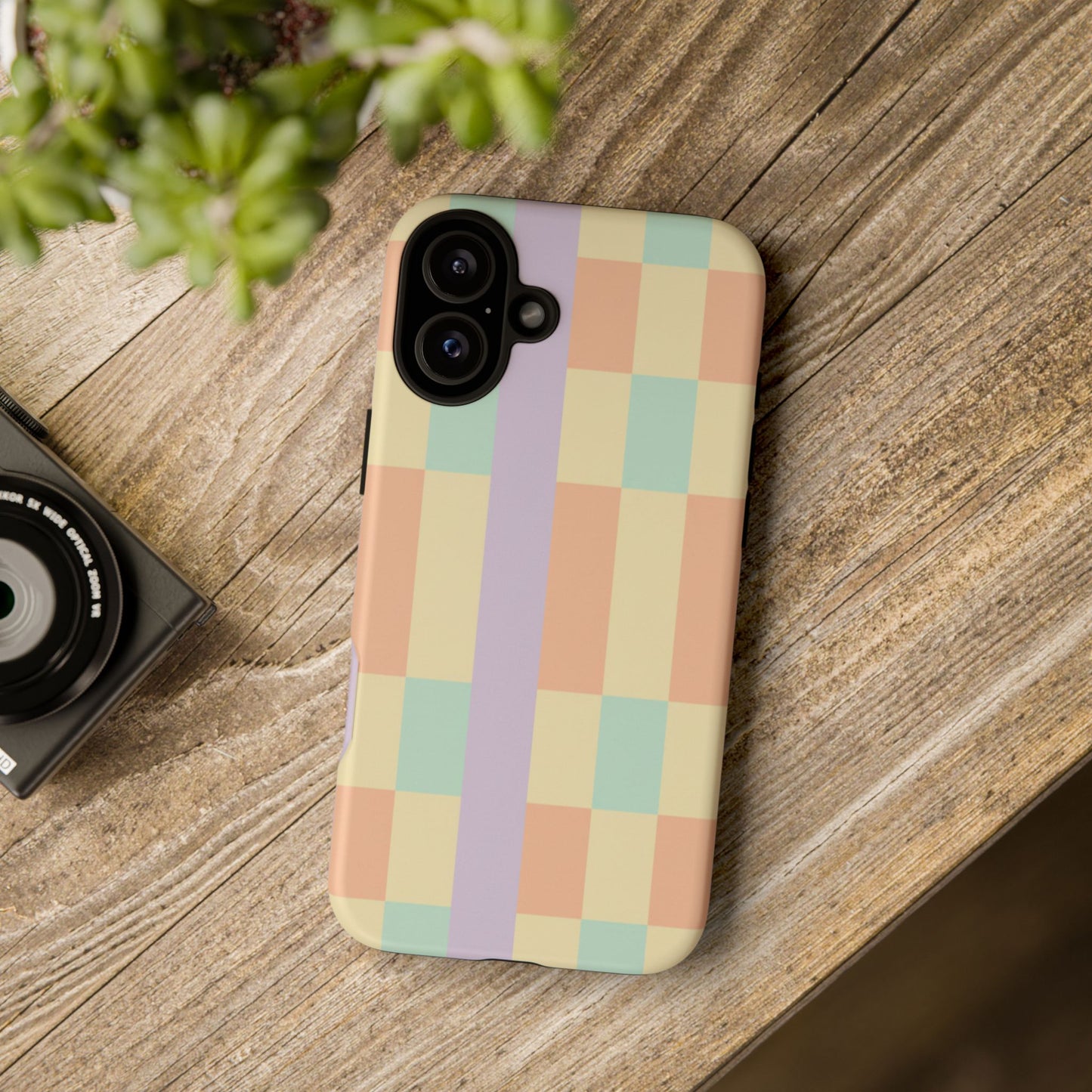Pastel Checkered Phone Case — Retro Stripe Tough Case