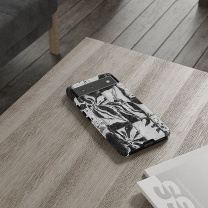 Monochrome Tile Floral Tough Phone Case