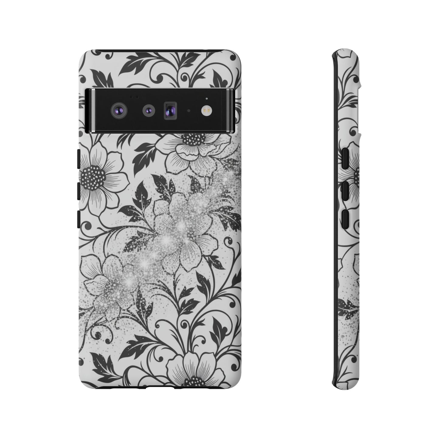 Floral Lace Phone Case — Black & White Vintage Flower Protective Case
