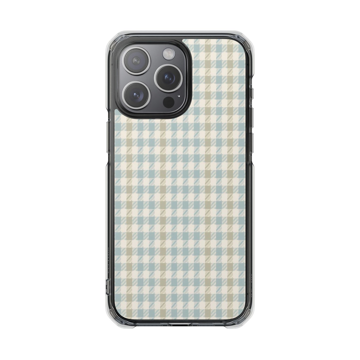 Clear Magnetic Phone Case — Pastel Blue Gingham Protective Cover