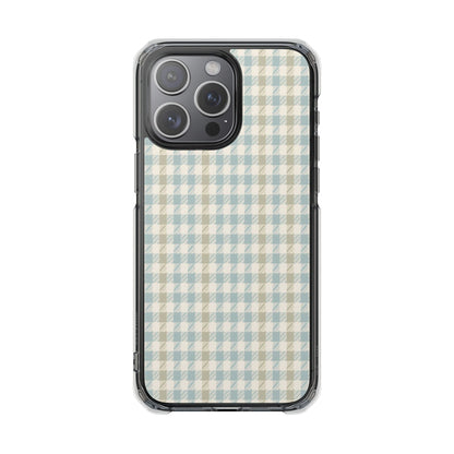 Clear Magnetic Phone Case — Pastel Blue Gingham Protective Cover