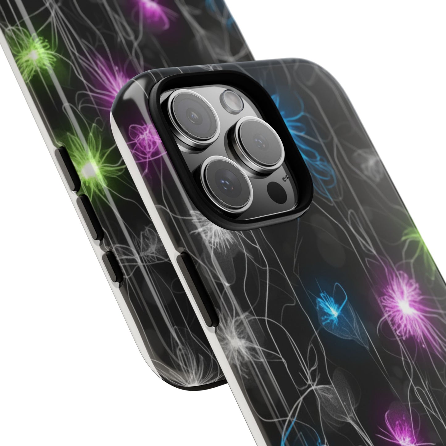 Neon Floral Tough Phone Case — Glow Flower Protective iPhone Cover