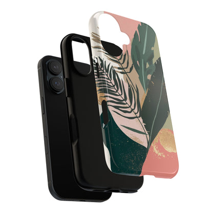 Tropical Leaf Tough Phone Case — Abstract Pink & Green Botanical Protective Cover