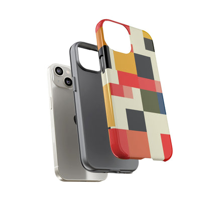 Abstract Color Block Tough Phone Case — Retro Geometric Protective Cover