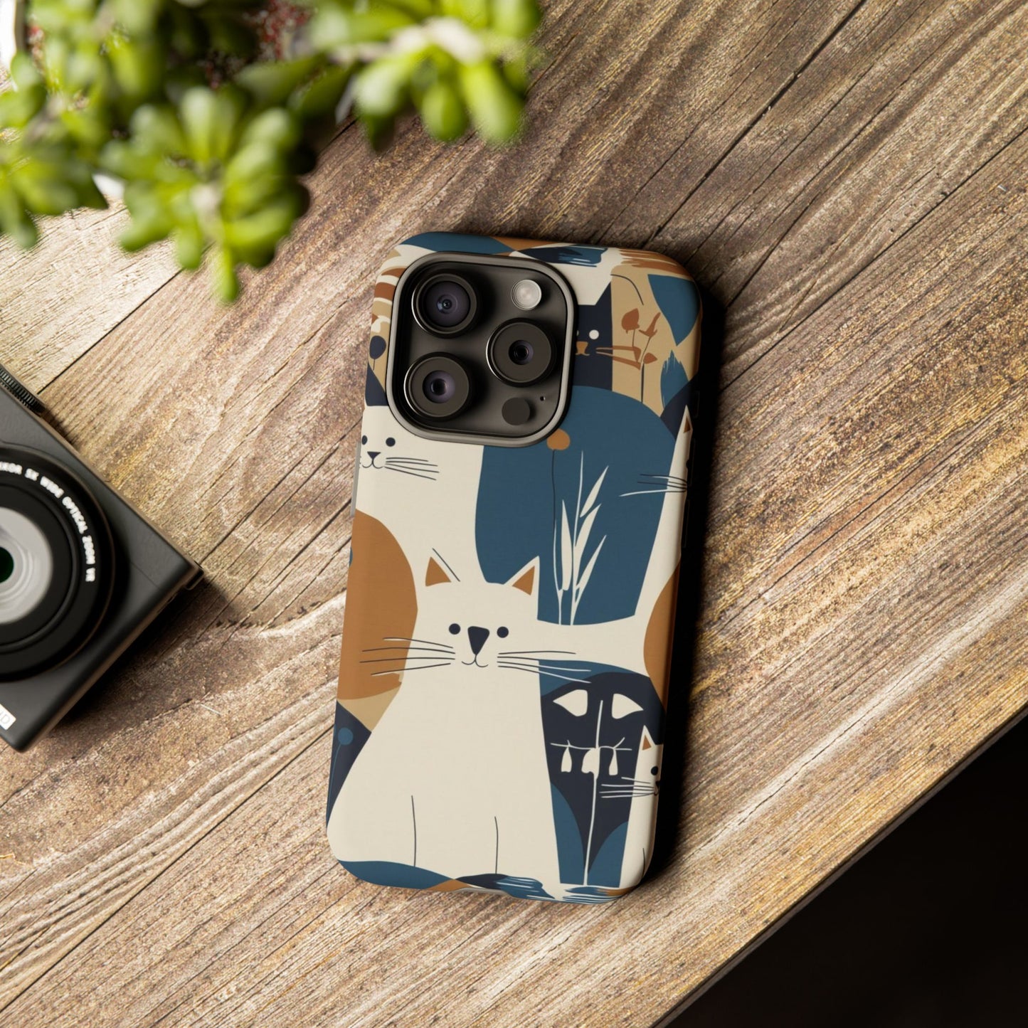 Cat Pattern Phone Case – Retro Abstract Cats Protective iPhone Cover