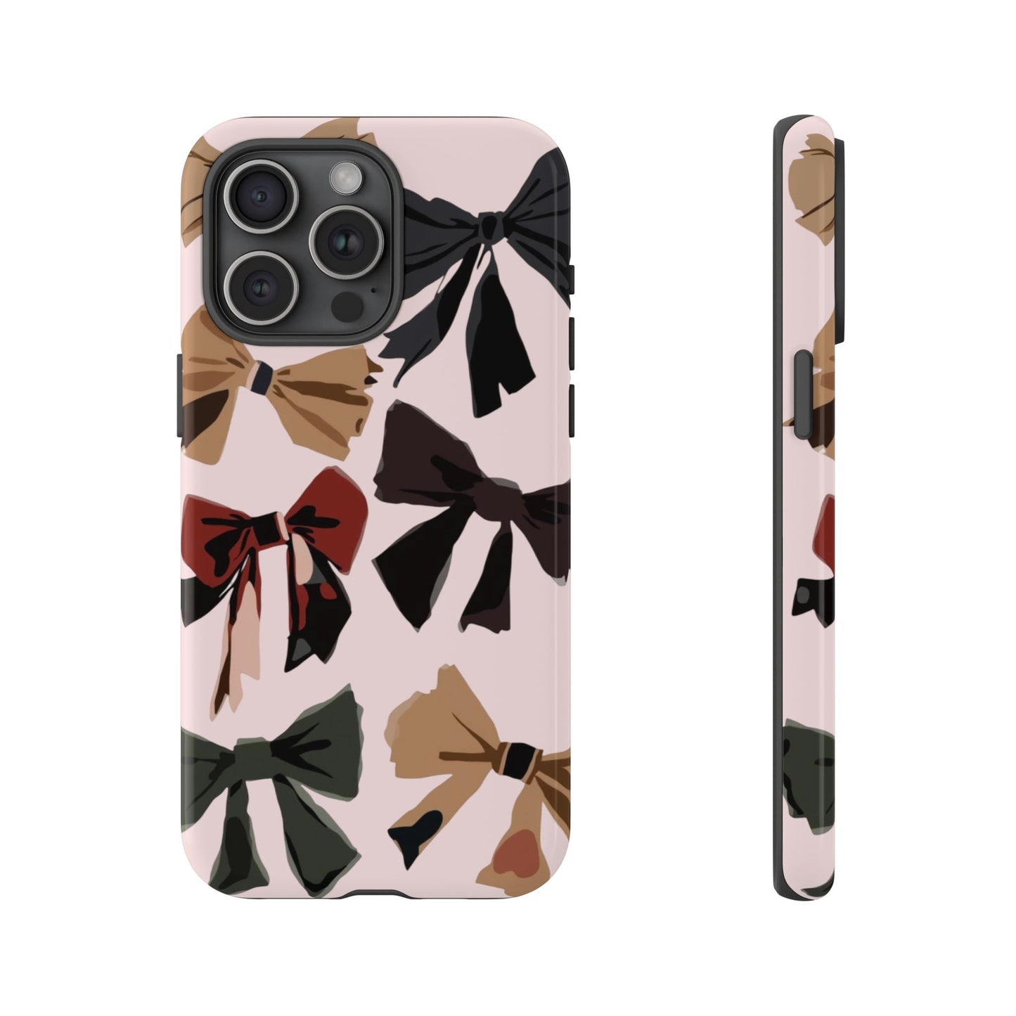 Bow Pattern Phone Case - Pink, Brown & Black Bows Protective Cover