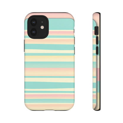 Pastel Striped Tough Phone Case — Mint, Peach & Cream Protective Cover