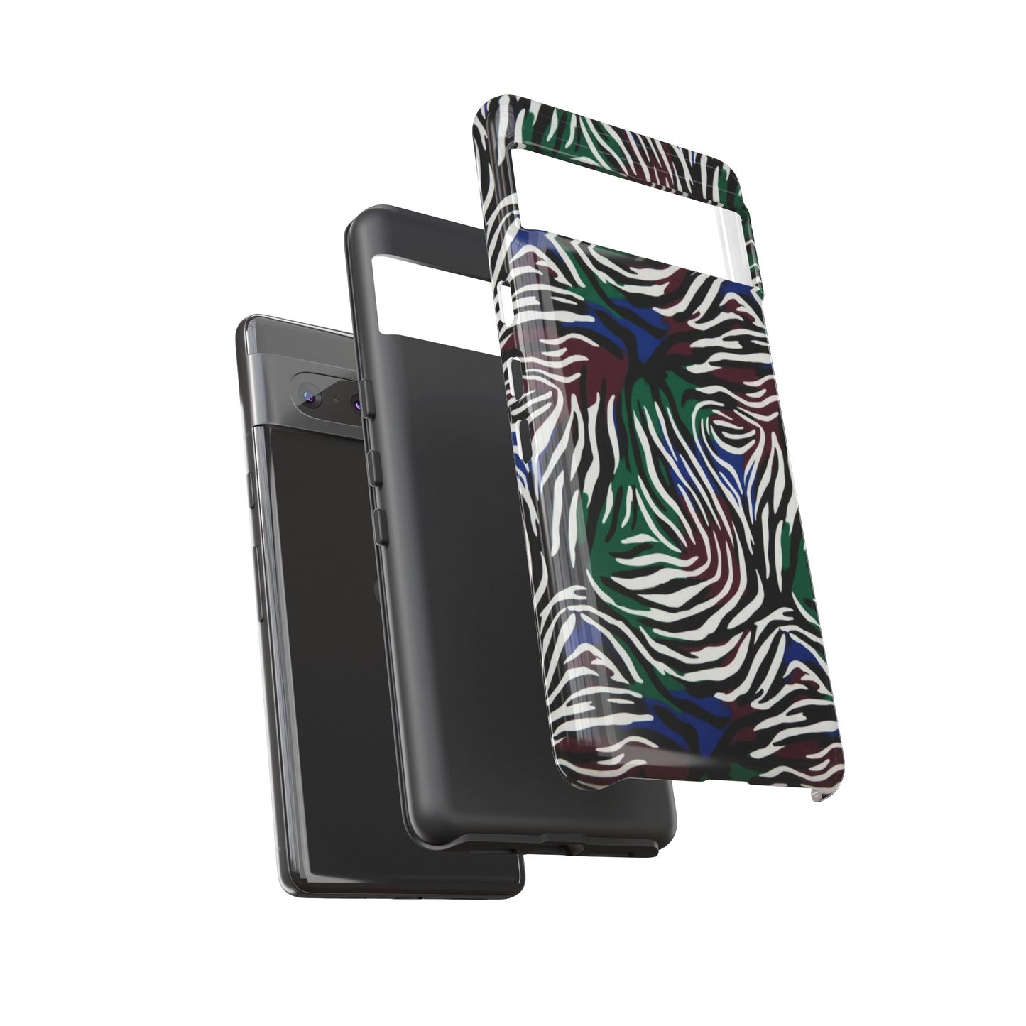 Zebra Camo Tough Phone Case – Green & Blue Animal Print Protective Cover