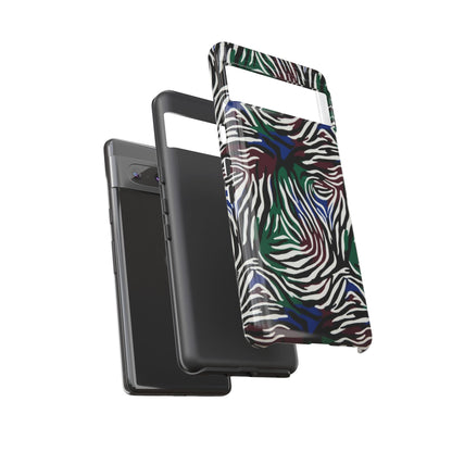 Zebra Camo Tough Phone Case – Green & Blue Animal Print Protective Cover