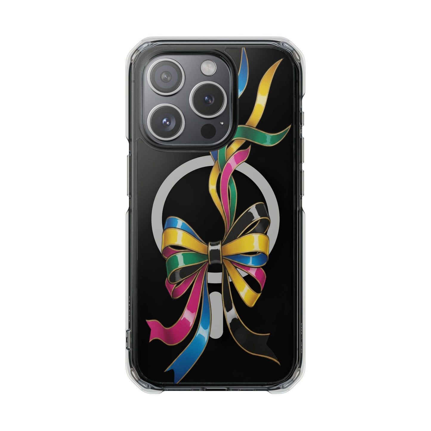 Clear Magnetic Phone Case — Colorful Ribbon Bow Design
