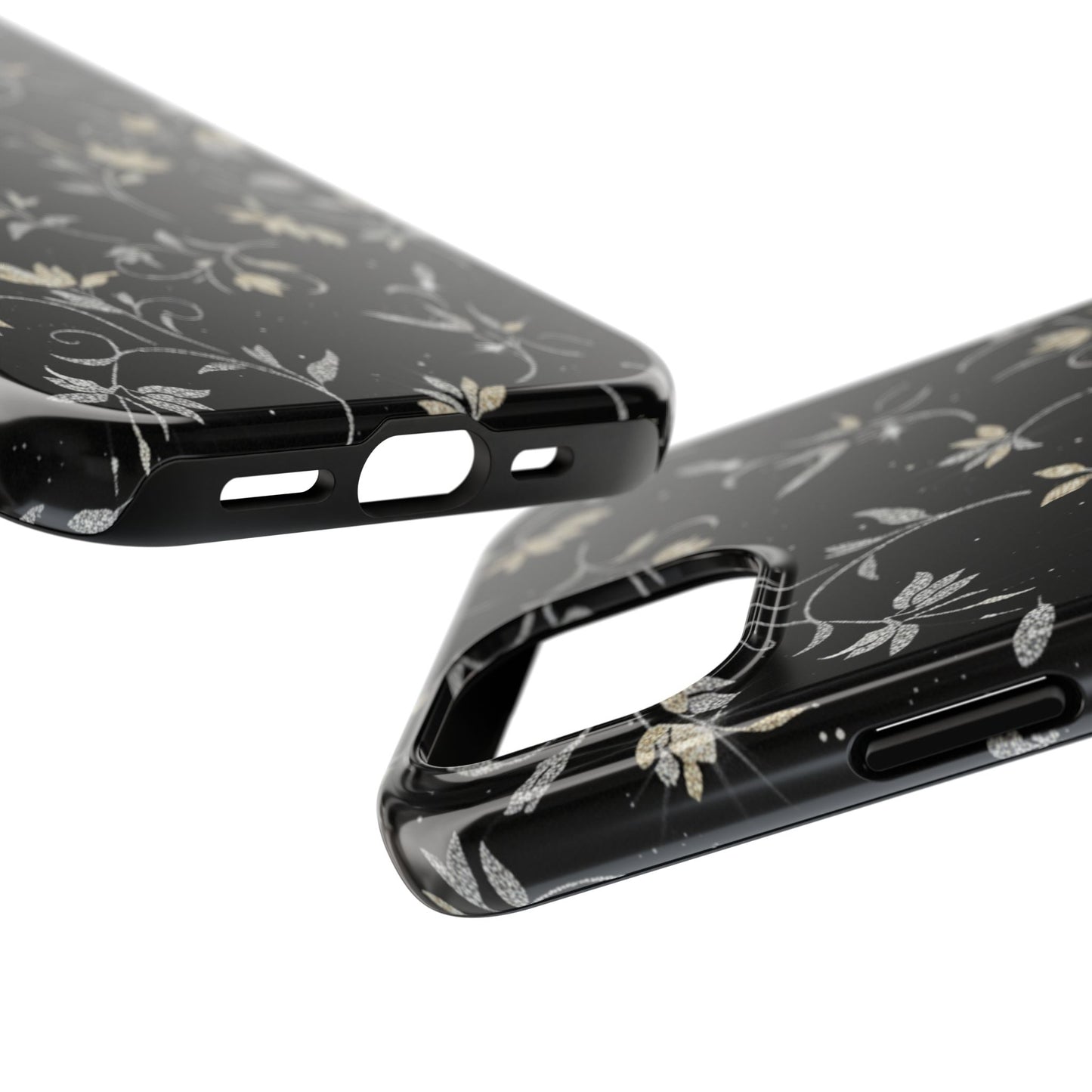 Floral Noir Tough Phone Case — Vintage Black Botanical Protective Cover