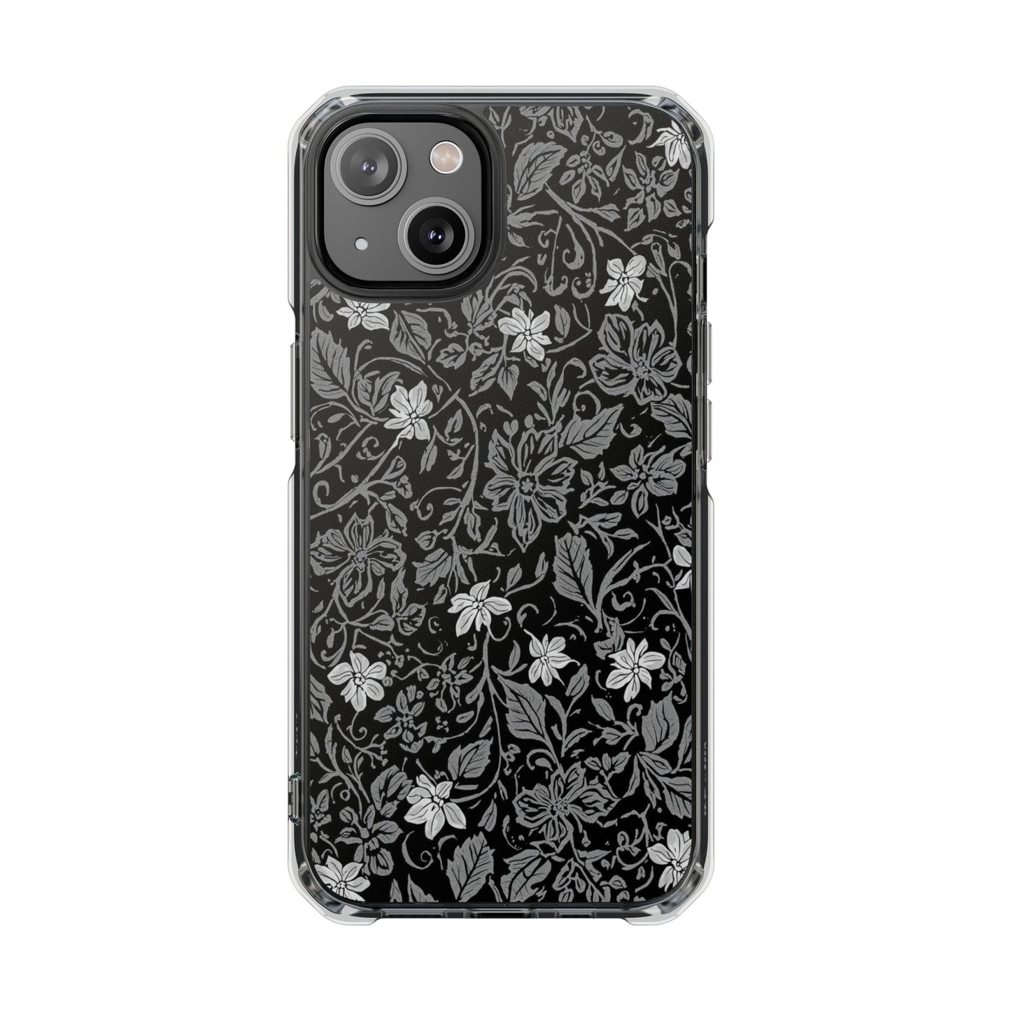 Clear Magnetic Phone Case — Black Floral Vine Design