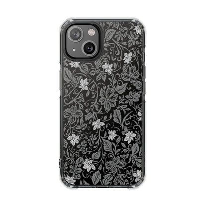 Clear Magnetic Phone Case — Black Floral Vine Design