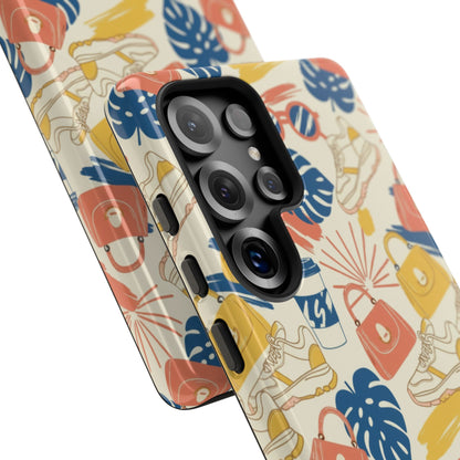 Tough Cases: Retro Summer Pattern Phone Case – Sunglasses, Sneakers & Tropical Leaves