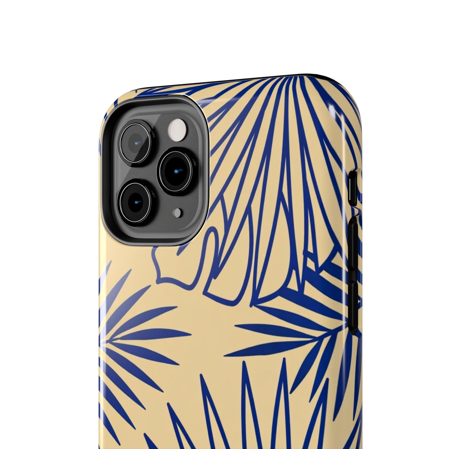 Tropical Palm Pattern Tough Phone Case — Navy Blue Fan Leaves on Sand