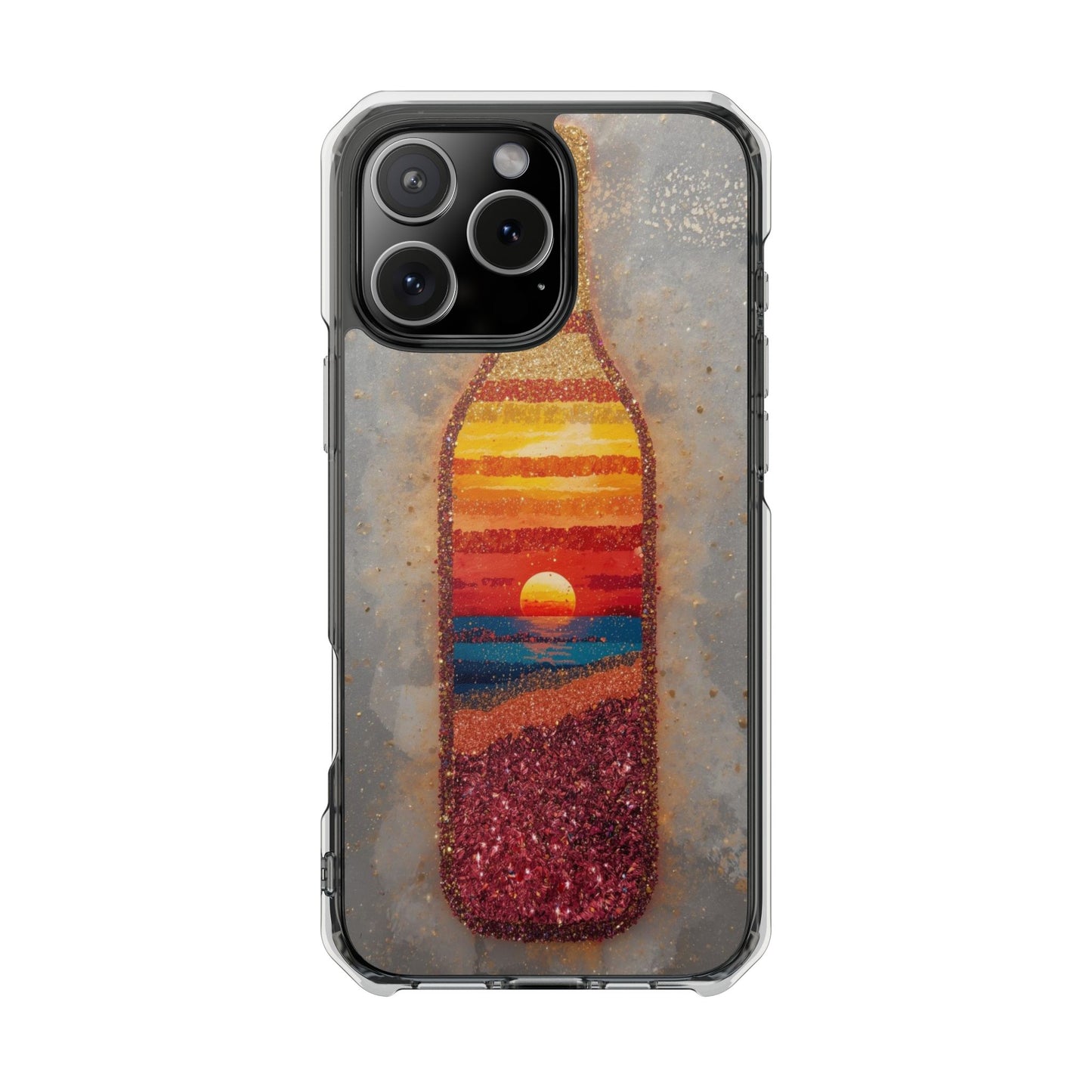 Clear Magnetic Phone Case — Sunset Bottle Beach Art