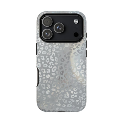Grey Leopard Print Tough Phone Case — Durable Protective iPhone Cover