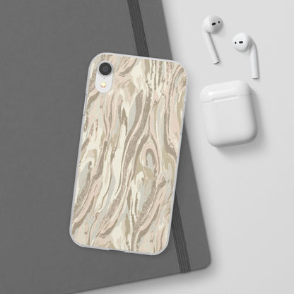 Neutral Marble Swirl Flexi Phone Case — Beige Abstract Protective Cover