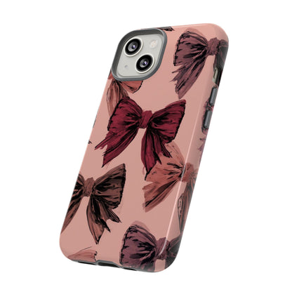 Bow Pattern Tough Phone Case — Pink Watercolor Bows Protective iPhone Cover