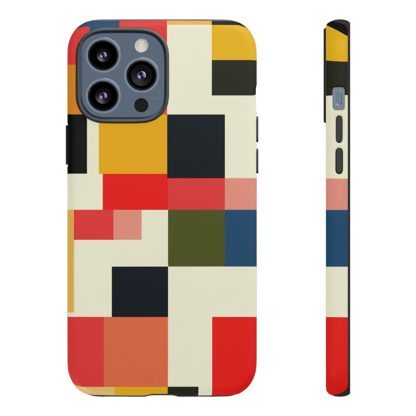 Abstract Color Block Tough Phone Case — Retro Geometric Protective Cover
