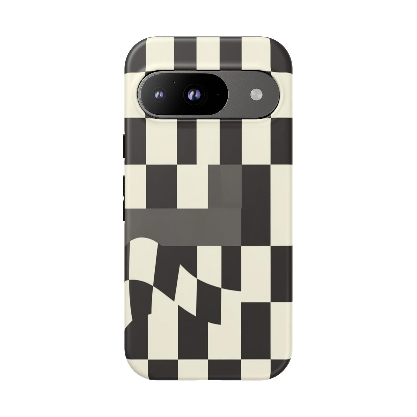 Checkerboard Wave Phone Case — Black & Cream Graphic Tough Case