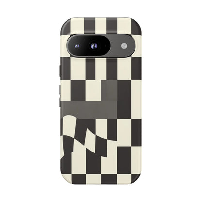 Checkerboard Wave Phone Case — Black & Cream Graphic Tough Case