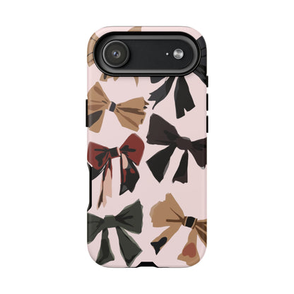 Bow Pattern Phone Case - Pink, Brown & Black Bows Protective Cover