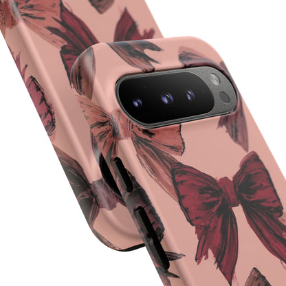 Bow Pattern Tough Phone Case — Pink Watercolor Bows Protective iPhone Cover