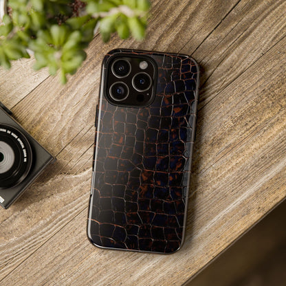 Croc-Embossed Tough Phone Case — Shockproof Black Alligator Texture