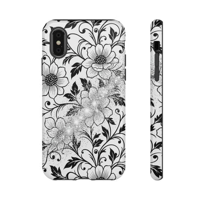 Floral Lace Phone Case — Black & White Vintage Flower Protective Case