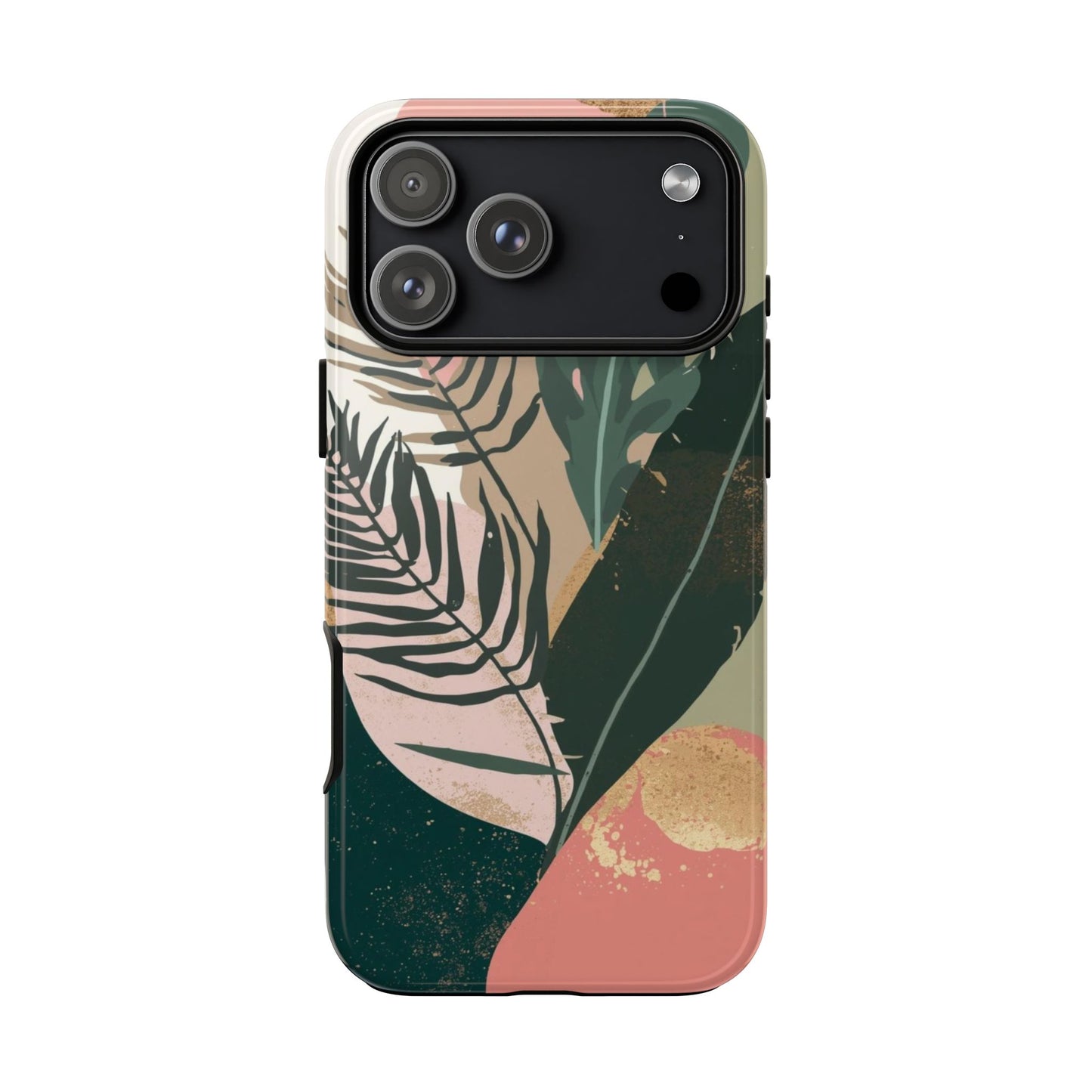 Tropical Leaf Tough Phone Case — Abstract Pink & Green Botanical Protective Cover