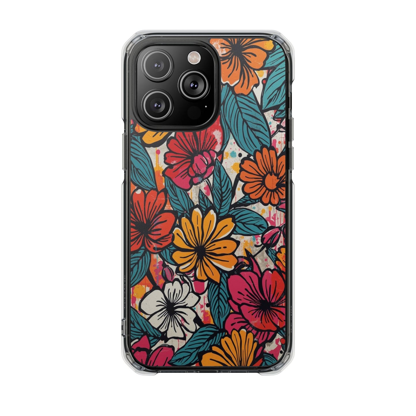 Clear Magnetic Phone Case — Colorful Floral Impact Protection
