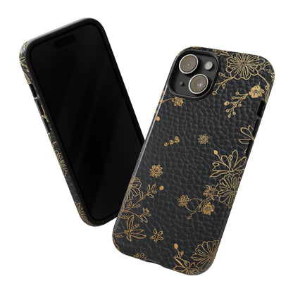 Floral Gold Foil Leather Texture Tough Phone Case