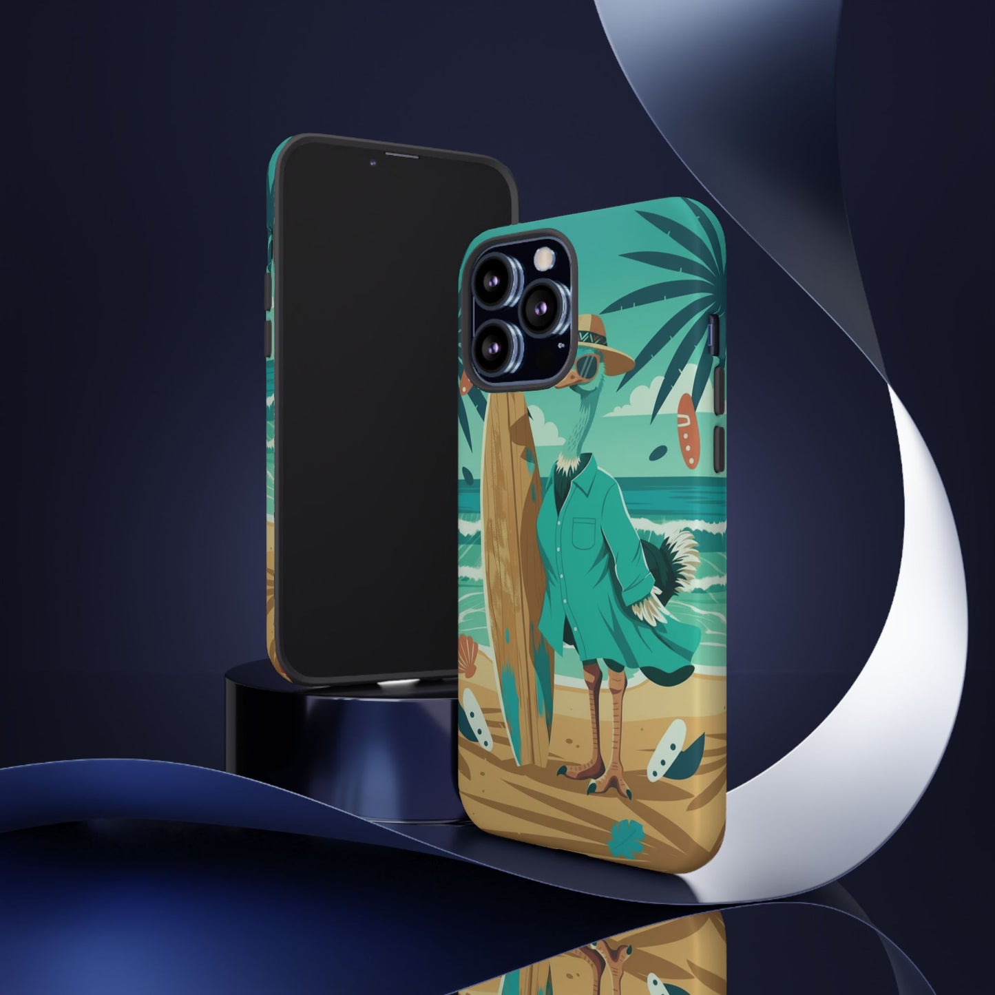 Phone Case — Retro Dressed Seagull Surfing Beach Illustration