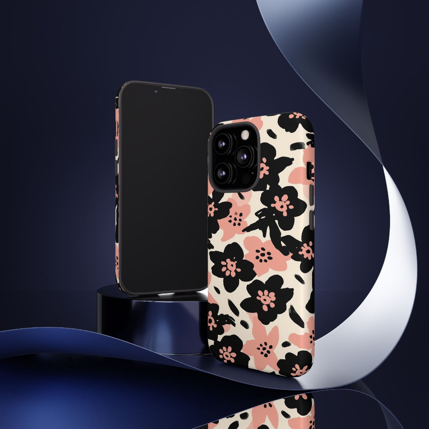 Floral Phone Case — Pink & Black Retro Blossom Protective Cover