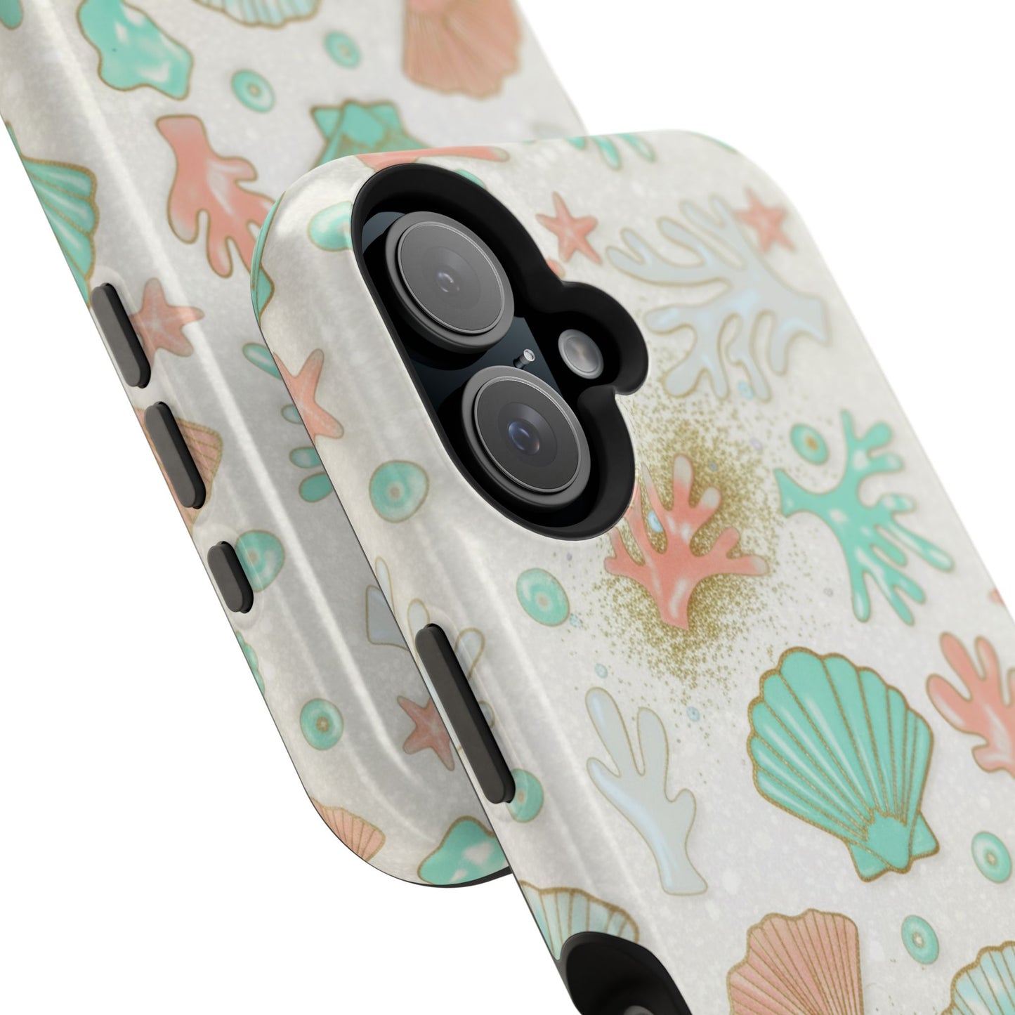 Sea Shells Magnetic Impact Phone Case — Pastel Coral & Teal Beach Design